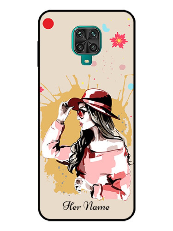 Custom Xiaomi Redmi Note 9 Pro Max Photo Printing on Glass Case - Women with pink hat Design