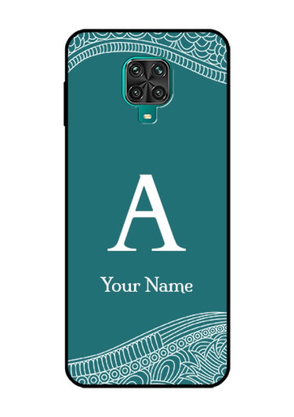 Xiaomi Redmi Note 9 Pro Max Personalized Glass Phone Case - line art pattern with custom name Design