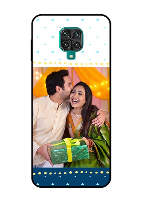 Redmi Note 9 Pro Personalized Glass Phone Case  - White and Blue Abstract Design