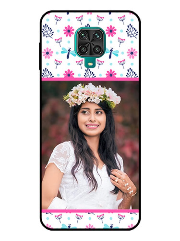 Custom Redmi Note 9 Pro Photo Printing on Glass Case  - Colorful Flower Design