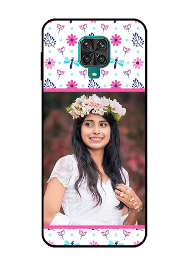 Redmi Note 9 Pro Photo Printing on Glass Case  - Colorful Flower Design