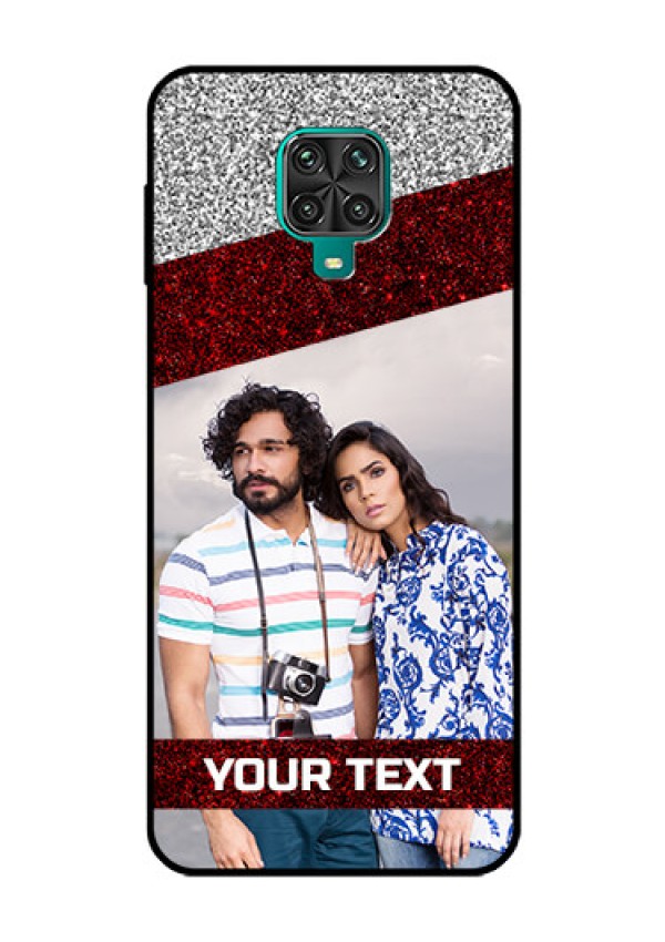 Redmi Note 9 Pro Personalized Glass Phone Case  - Image Holder with Glitter Strip Design