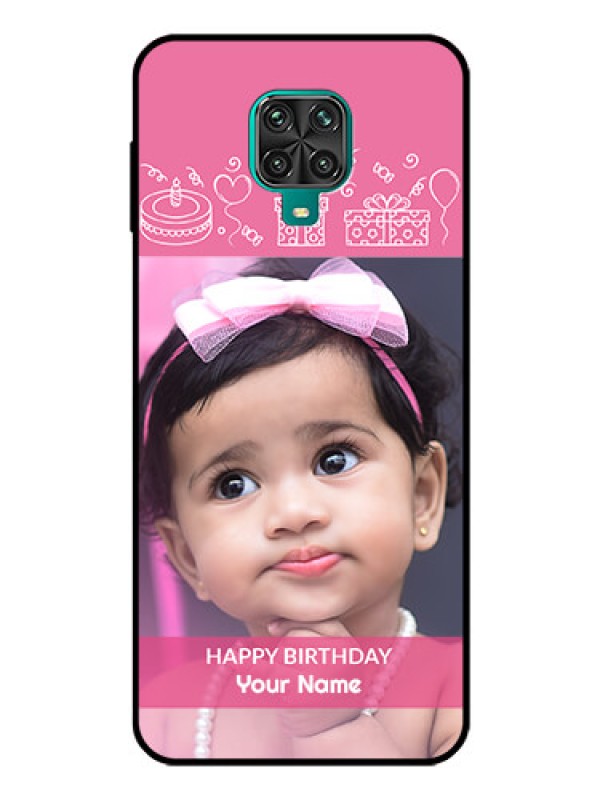 Custom Redmi Note 9 Pro Photo Printing on Glass Case  - with Birthday Line Art Design