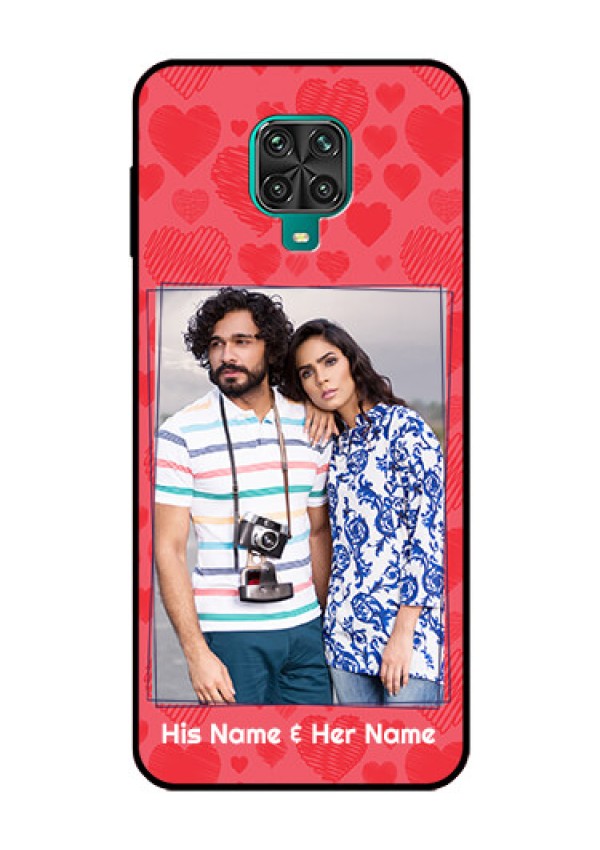 Redmi Note 9 Pro Photo Printing on Glass Case  - with Red Heart Symbols Design