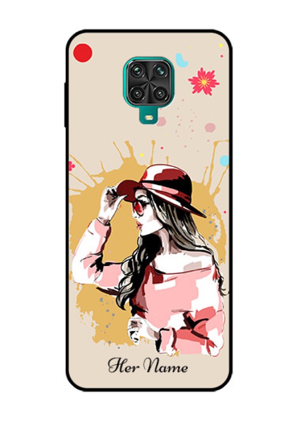 Xiaomi Redmi Note 9 Pro Photo Printing on Glass Case - Women with pink hat Design