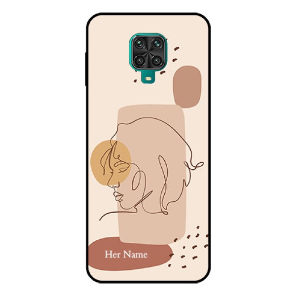 Xiaomi Redmi Note 9 Pro Photo Printing on Glass Case - Calm Woman line art Design
