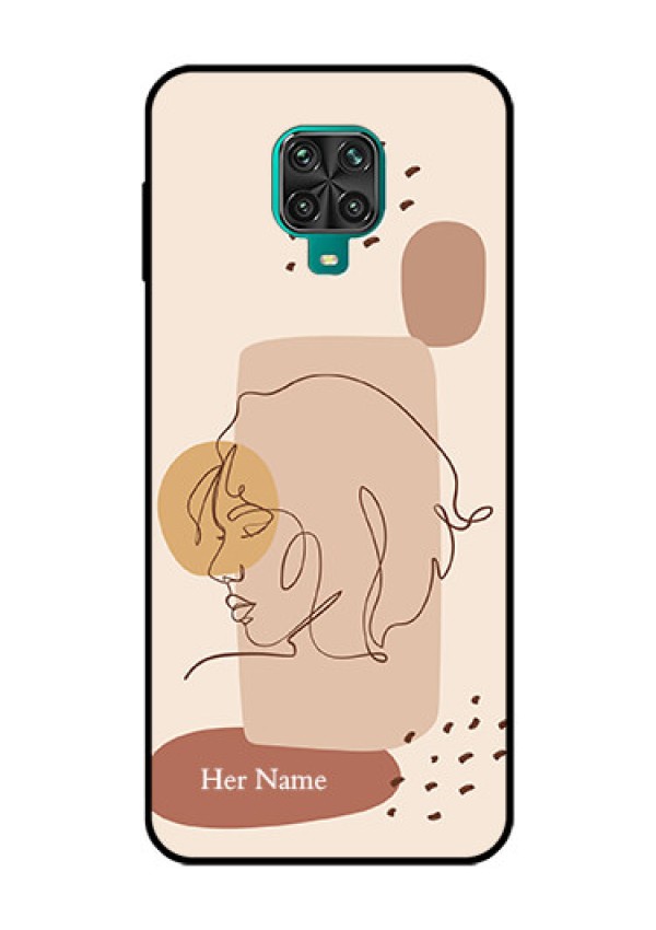 Xiaomi Redmi Note 9 Pro Photo Printing on Glass Case - Calm Woman line art Design