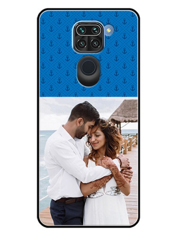 Custom Redmi Note 9 Photo Printing on Glass Case  - Blue Anchors Design