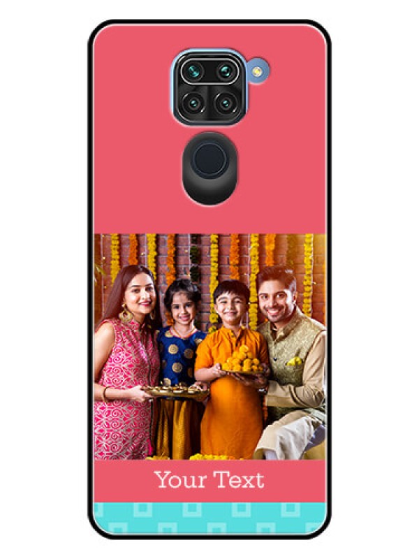 Custom Redmi Note 9 Personalized Glass Phone Case  - Peach & Blue Color Design