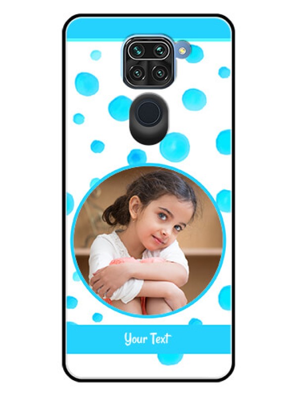 Custom Redmi Note 9 Photo Printing on Glass Case  - Blue Bubbles Pattern Design