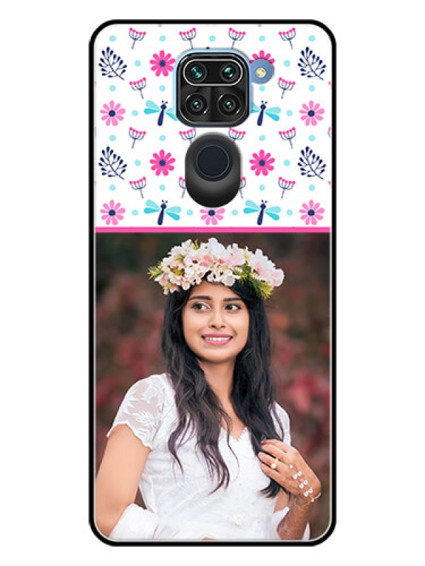 Custom Redmi Note 9 Photo Printing on Glass Case  - Colorful Flower Design