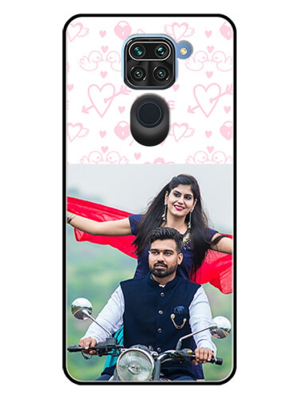 Custom Redmi Note 9 Custom Glass Mobile Case  - Pink Flying Heart Design