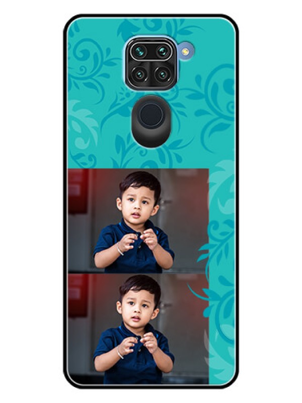 Custom Redmi Note 9 Personalized Glass Phone Case  - with Photo and Green Floral Design 