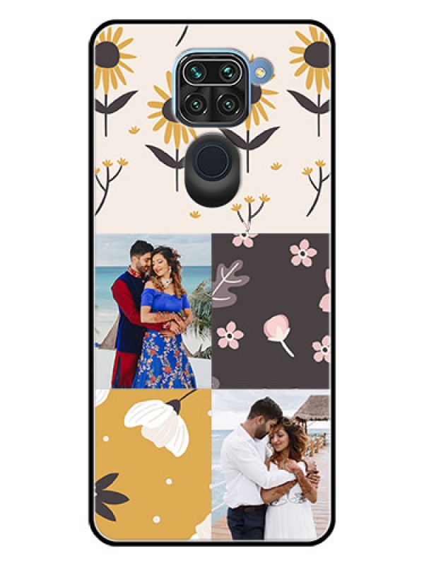 Custom Redmi Note 9 Photo Printing on Glass Case  - 3 Images with Floral Design