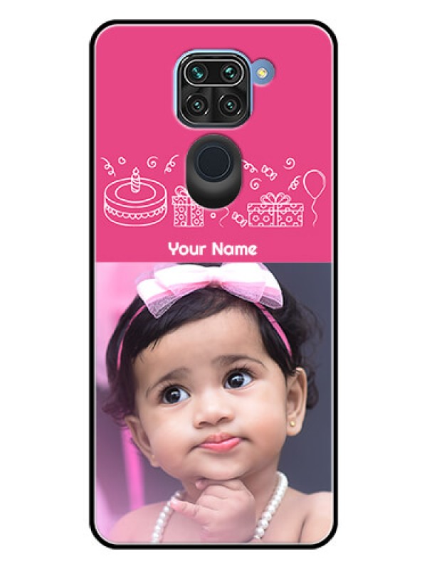 Custom Redmi Note 9 Photo Printing on Glass Case  - with Birthday Line Art Design