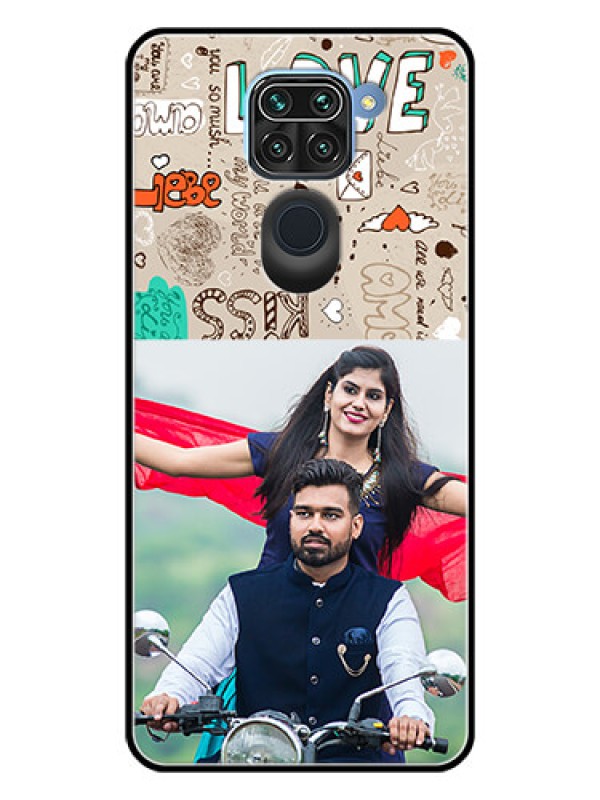 Custom Redmi Note 9 Custom Glass Phone Case  - Love Doodle Pattern 