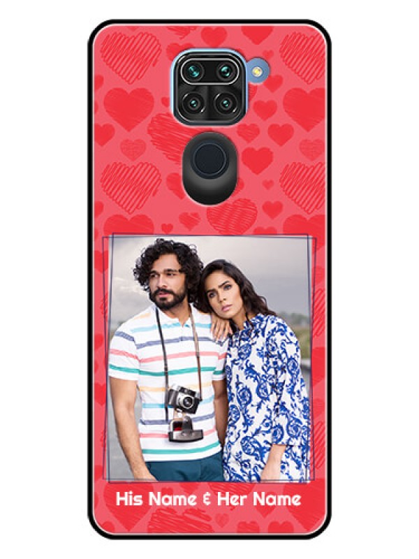 Custom Redmi Note 9 Photo Printing on Glass Case  - with Red Heart Symbols Design