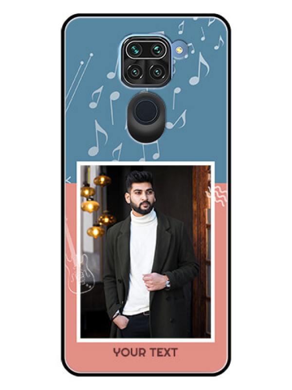 Custom Redmi Note 9 Photo Printing on Glass Case  - with Color Musical Note Design