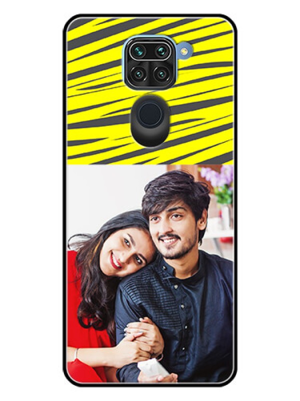 Custom Redmi Note 9 Photo Printing on Glass Case  - Yellow Abstract Design