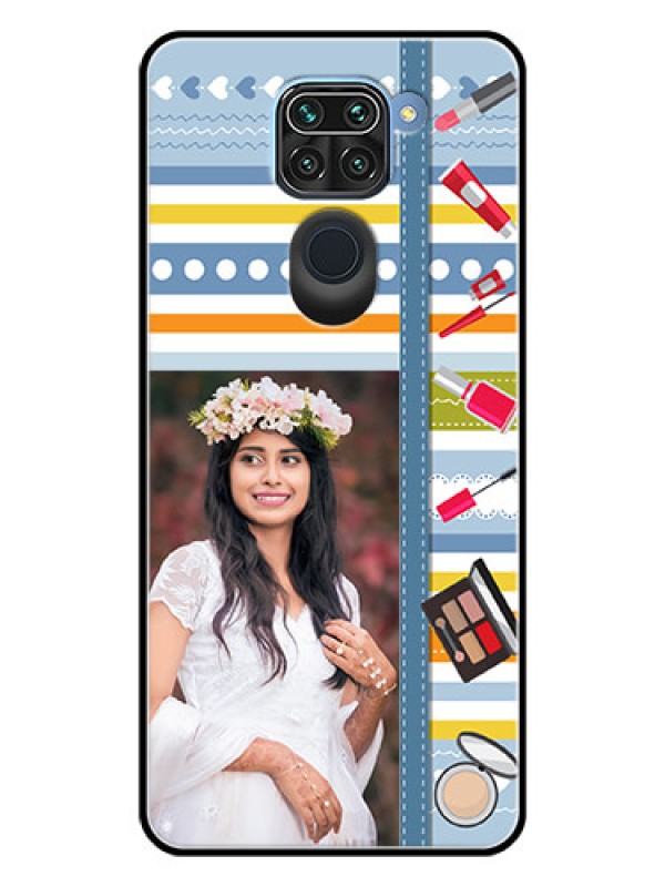 Custom Redmi Note 9 Personalized Glass Phone Case  - Makeup Icons Design