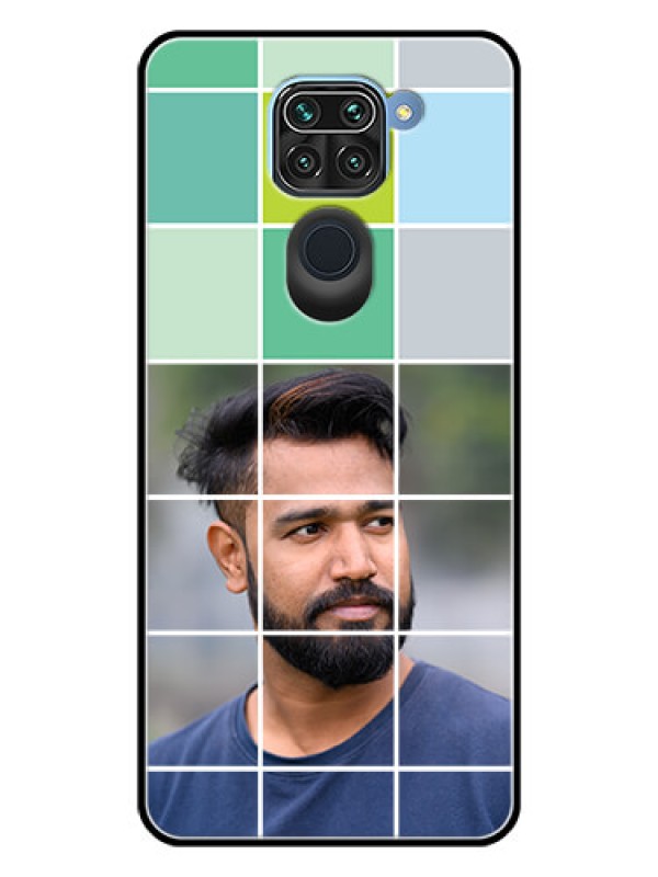 Custom Redmi Note 9 Photo Printing on Glass Case  - with white box pattern 