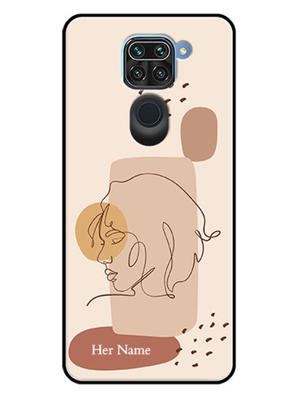 Custom Xiaomi Redmi Note 9 Photo Printing on Glass Case - Calm Woman line art Design
