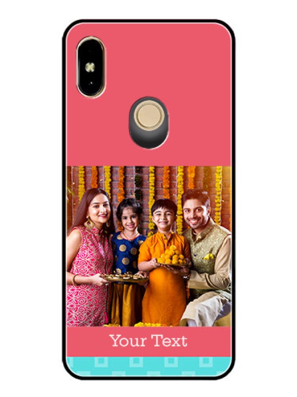 Custom Redmi Y2 Personalized Glass Phone Case  - Peach & Blue Color Design