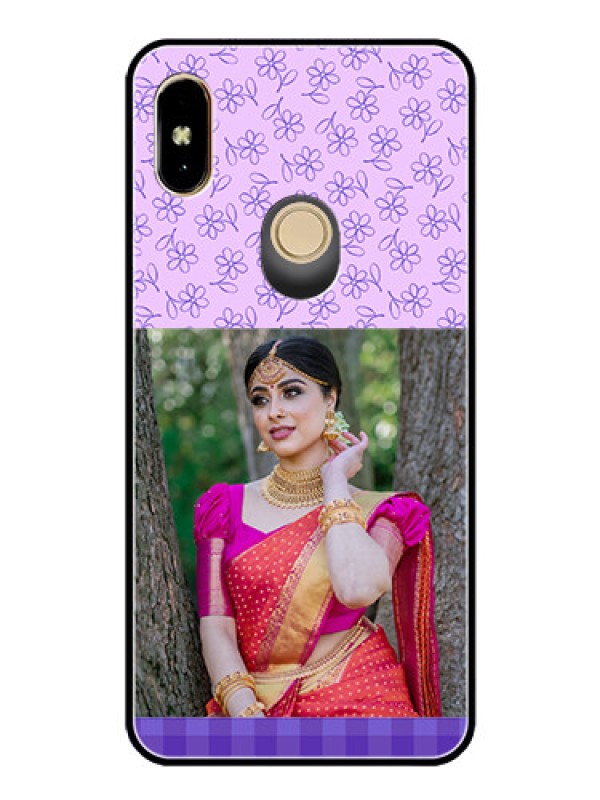 Custom Redmi Y2 Custom Glass Phone Case  - Purple Floral Design