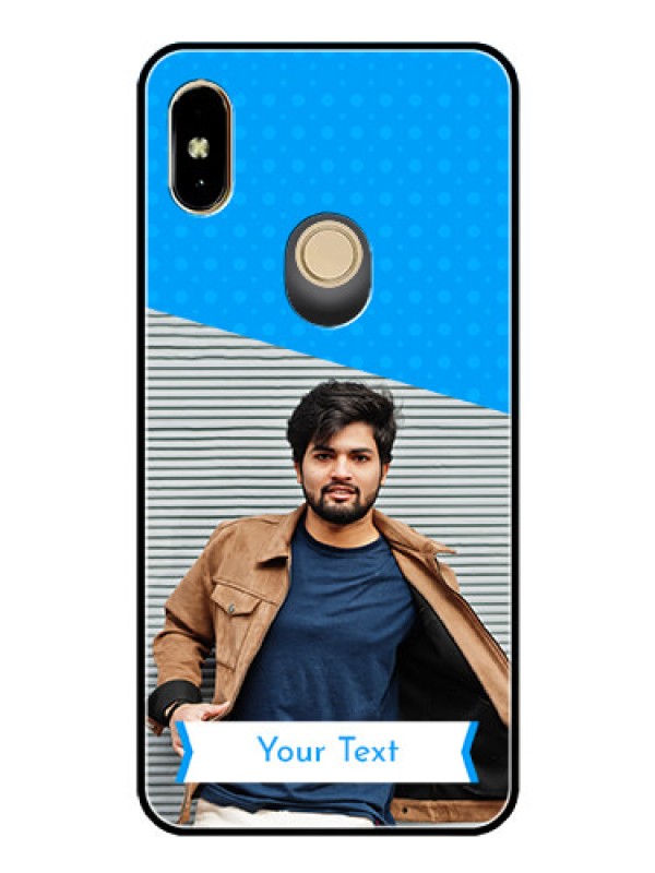 Custom Redmi Y2 Photo Printing on Glass Case  - Simple Blue Color Design
