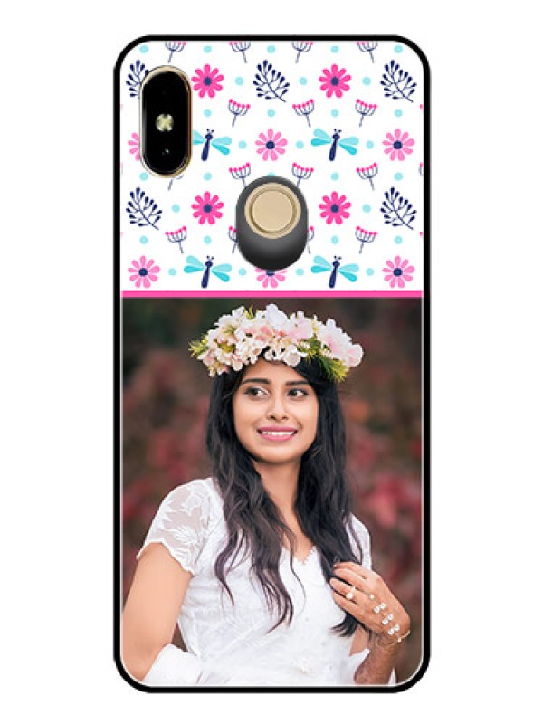 Custom Redmi Y2 Photo Printing on Glass Case  - Colorful Flower Design