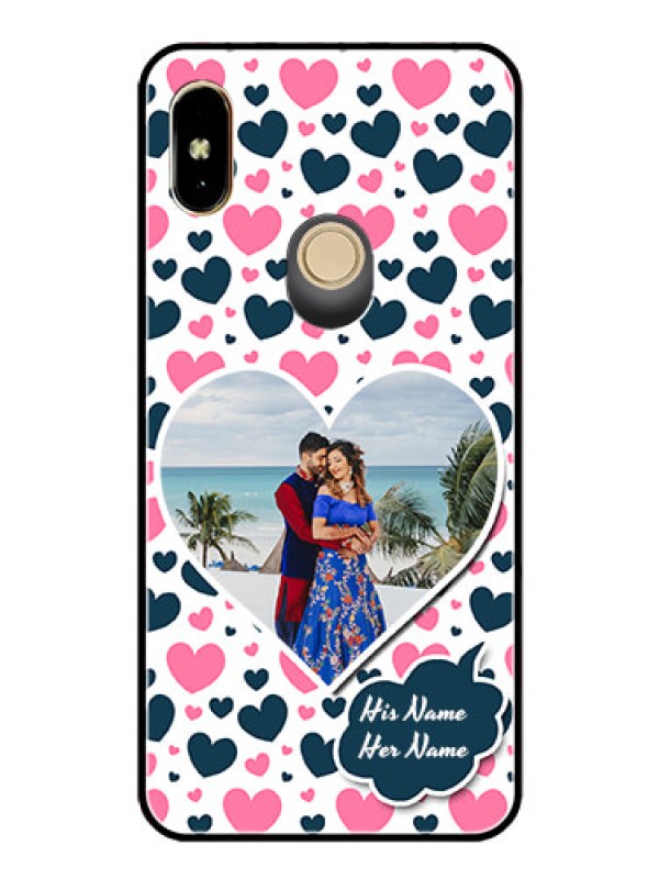 Custom Redmi Y2 Custom Glass Phone Case  - Pink & Blue Heart Design