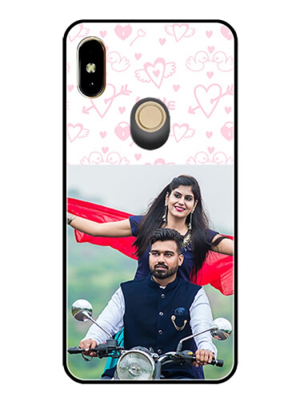 Custom Redmi Y2 Custom Glass Mobile Case  - Pink Flying Heart Design