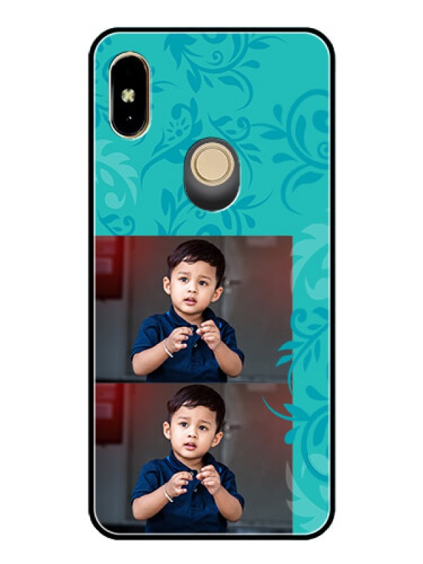 Custom Redmi Y2 Personalized Glass Phone Case  - with Photo and Green Floral Design 