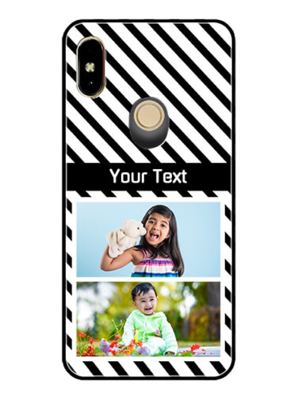 Custom Redmi Y2 Photo Printing on Glass Case  - Black And White Stripes Design