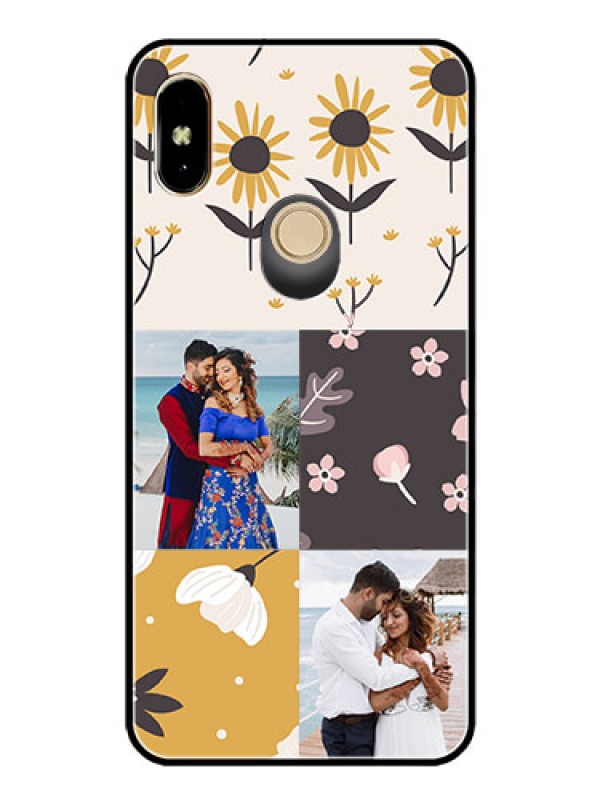 Custom Redmi Y2 Photo Printing on Glass Case  - 3 Images with Floral Design