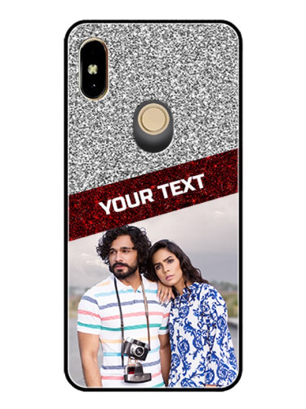 Custom Redmi Y2 Personalized Glass Phone Case  - Image Holder with Glitter Strip Design