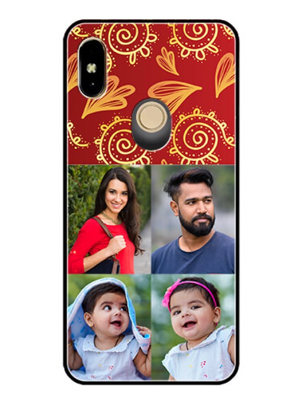 Custom Redmi Y2 Photo Printing on Glass Case  - 4 Image Traditional Design
