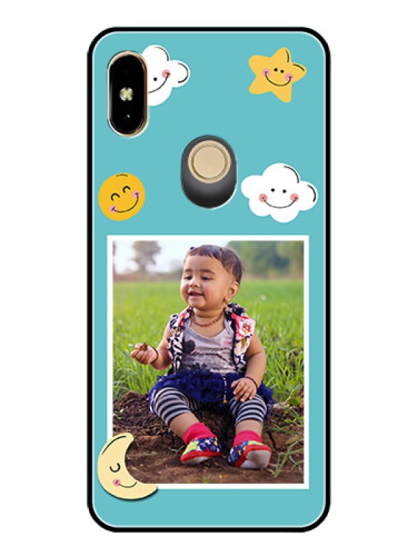 Custom Redmi Y2 Personalized Glass Phone Case  - Smiley Kids Stars Design