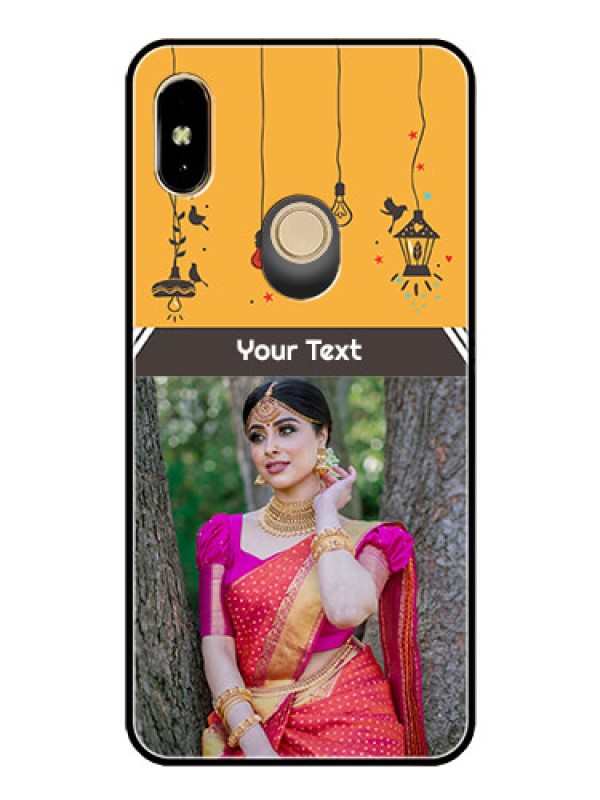Custom Redmi Y2 Custom Glass Mobile Case  - with Family Picture and Icons 