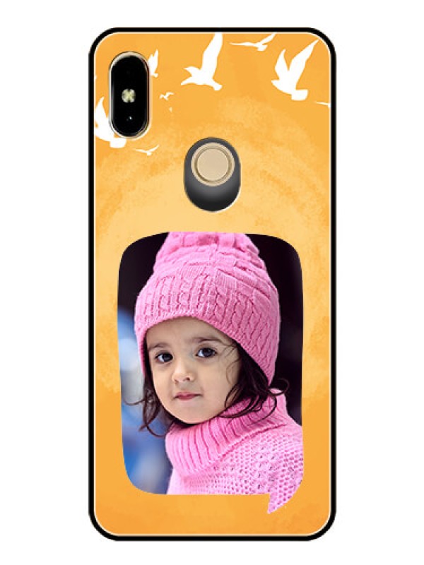 Custom Redmi Y2 Personalized Glass Phone Case  - Water Color Design with Bird Icons