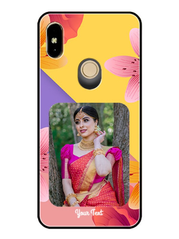 Custom Redmi Y2 Custom Glass Mobile Case  - 3 Image With Vintage Floral Design
