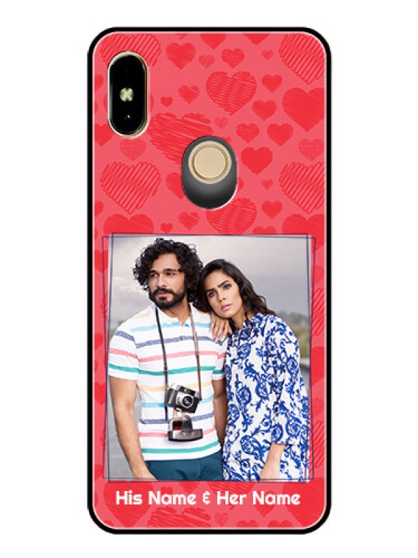 Custom Redmi Y2 Photo Printing on Glass Case  - with Red Heart Symbols Design