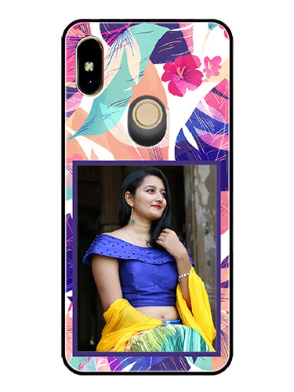 Custom Redmi Y2 Custom Glass Mobile Case  - Abstract Floral Design