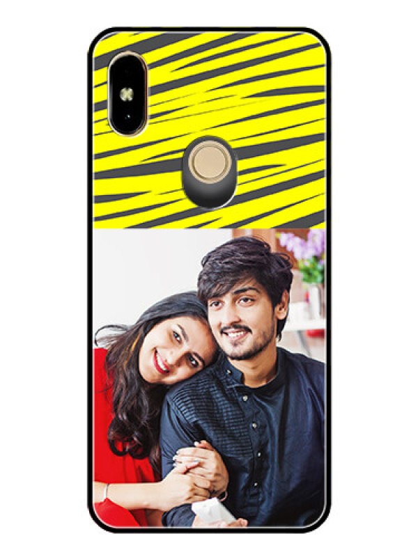 Custom Redmi Y2 Photo Printing on Glass Case  - Yellow Abstract Design