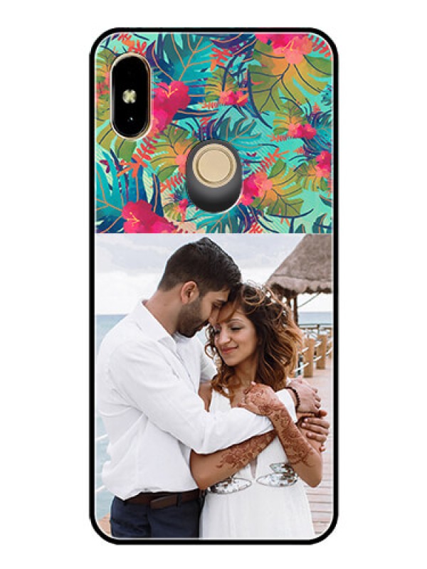 Custom Redmi Y2 Photo Printing on Glass Case  - Watercolor Floral Design