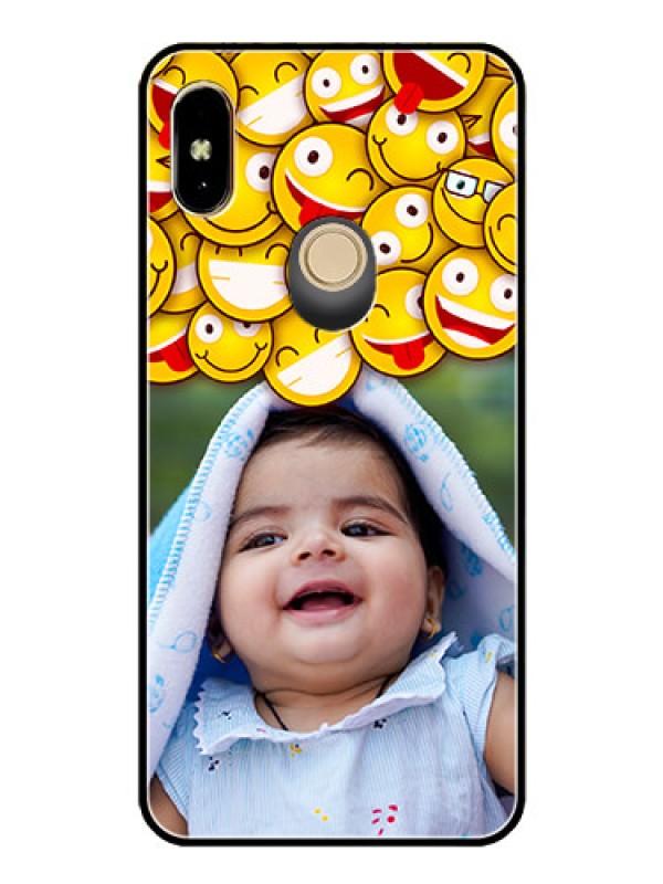 Custom Redmi Y2 Custom Glass Mobile Case  - with Smiley Emoji Design