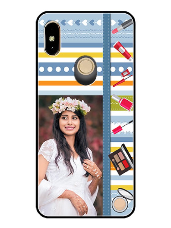 Custom Redmi Y2 Personalized Glass Phone Case  - Makeup Icons Design