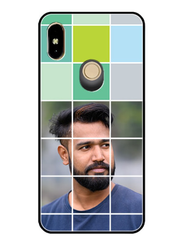 Custom Redmi Y2 Photo Printing on Glass Case  - with white box pattern 