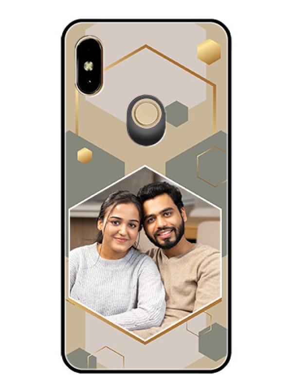 Custom Xiaomi Redmi Y2 Photo Printing on Glass Case - Stylish Hexagon Pattern Design