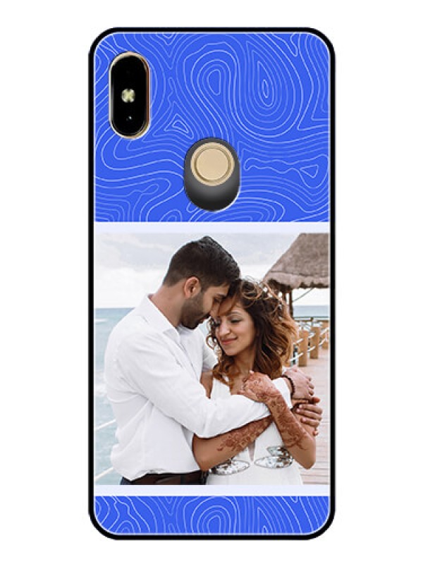 Custom Xiaomi Redmi Y2 Custom Glass Mobile Case - Curved line art with blue and white Design